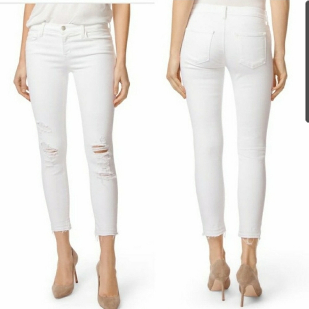 J Brand Cropped Distressed White Skinny Jeans 31